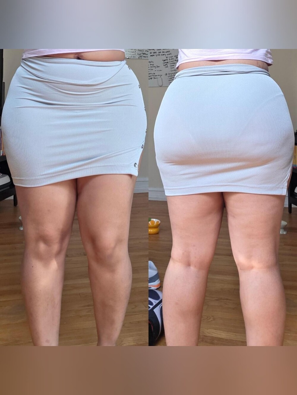 SHEIN Light Gray Ribbed Bodycon Mini Skirt with Side Snap Detail